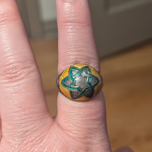 Vintage Sterling Silver Enamel Eastern Star 6 Point 925 Size 9 Dome Boho Stamped - Picture 6 of 9